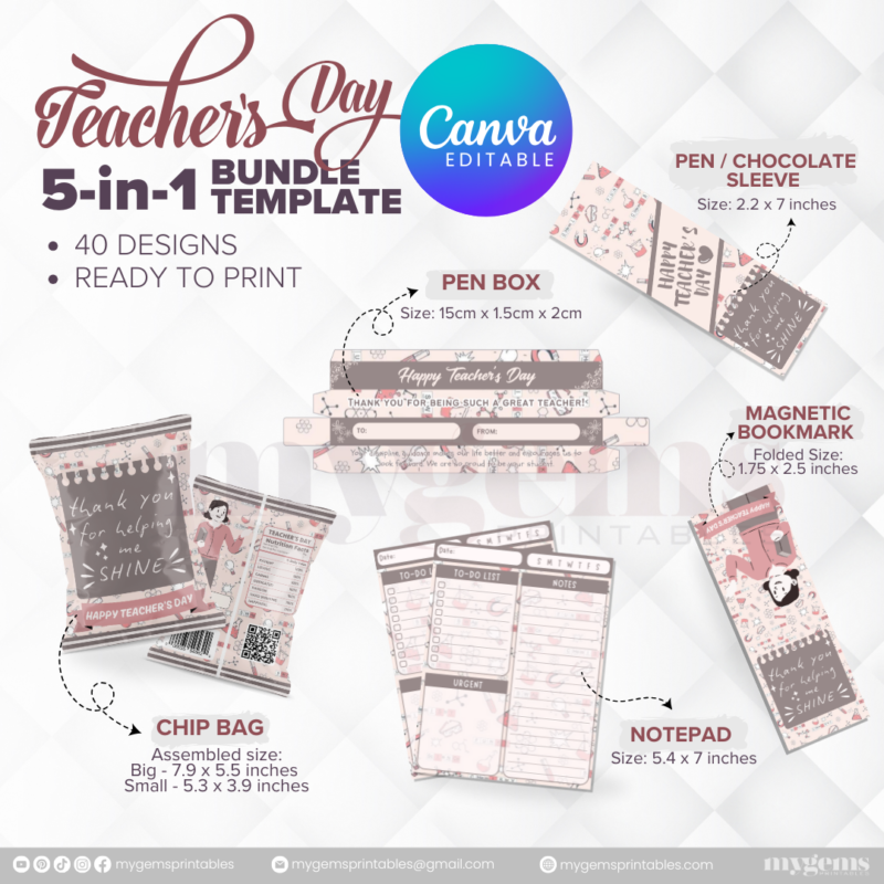 40 Designs | 5-in-1 Teacher's Day Bundle Template | Canva Editable - Image 18