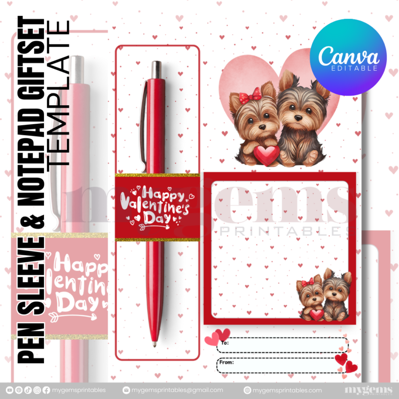 20 Designs | Valentine Pen Sleeve & Notepad Giftset Template | Canva PRO Editable - Image 6