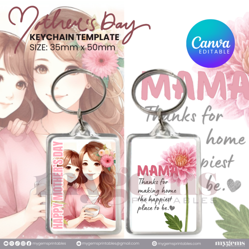 30+ Designs | Mother's Day Keychain Template | Canva Editable | Ready to Print - Image 8