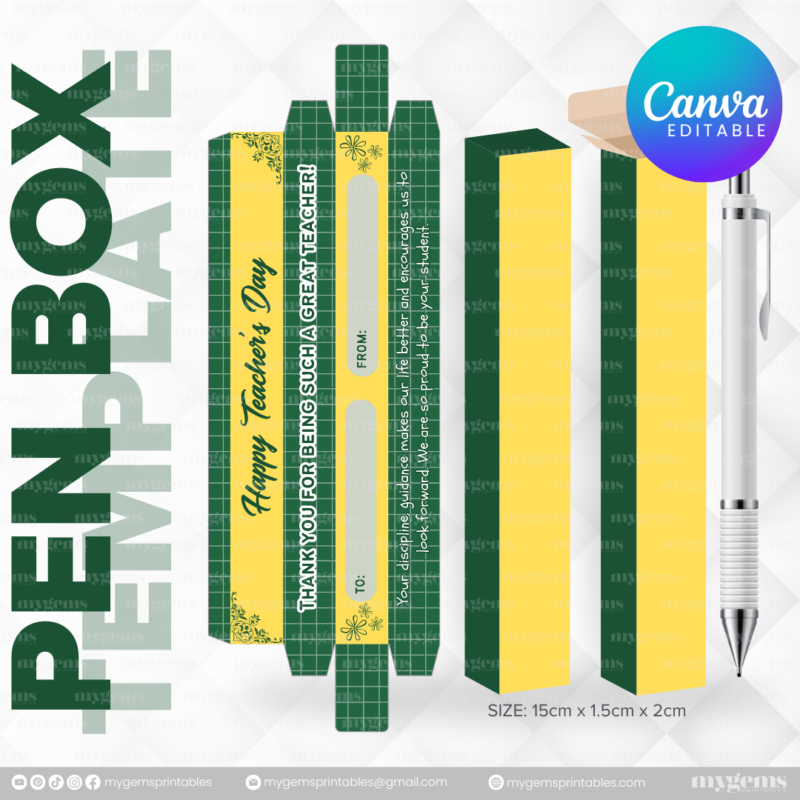 40 Designs | Teacher's Day Pen Box Template | Canva Editable - Image 28