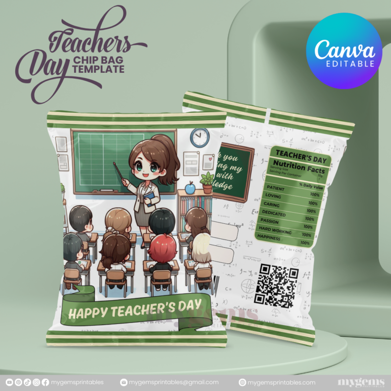 40 Designs | Teacher's Day Chip Bag Template | Canva Editable - Image 22