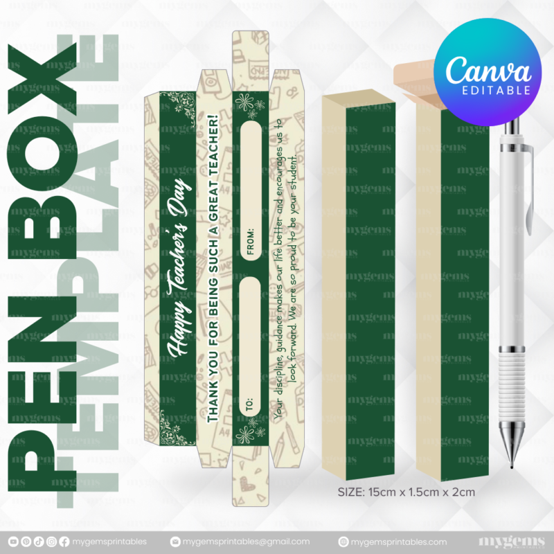40 Designs | Teacher's Day Pen Box Template | Canva Editable - Image 29