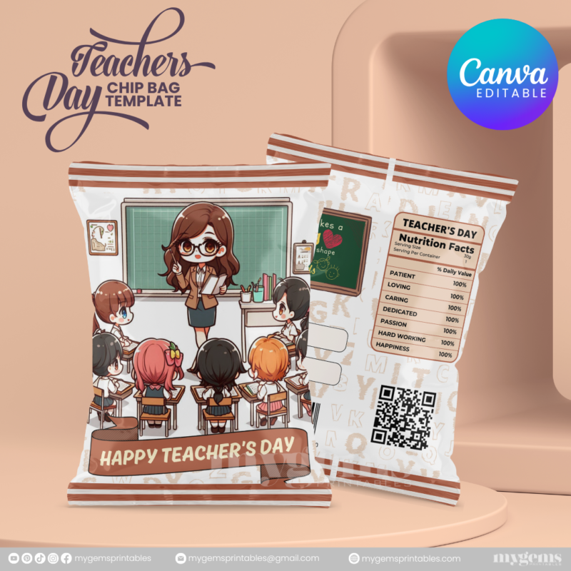 40 Designs | Teacher's Day Chip Bag Template | Canva Editable - Image 23