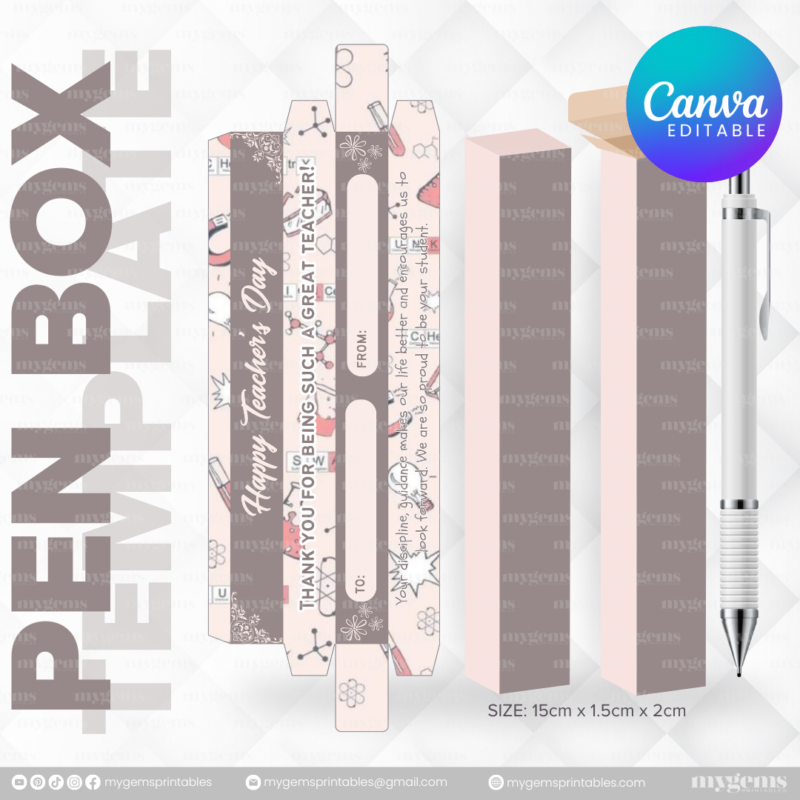 40 Designs | Teacher's Day Pen Box Template | Canva Editable - Image 30