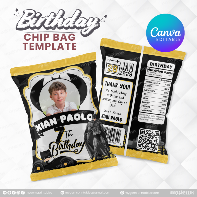 40 Designs | Cartoon-Anime-Chibi Themed Birthday Chip bag Template | Canva Editable - Image 37