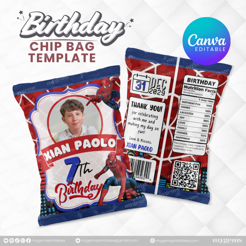 40 Designs | Cartoon-Anime-Chibi Themed Birthday Chip bag Template | Canva Editable - Image 38