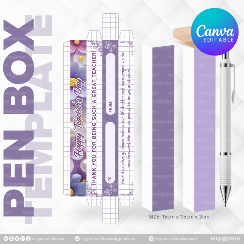 40 Designs | Teacher's Day Pen Box Template | Canva Editable - Image 32