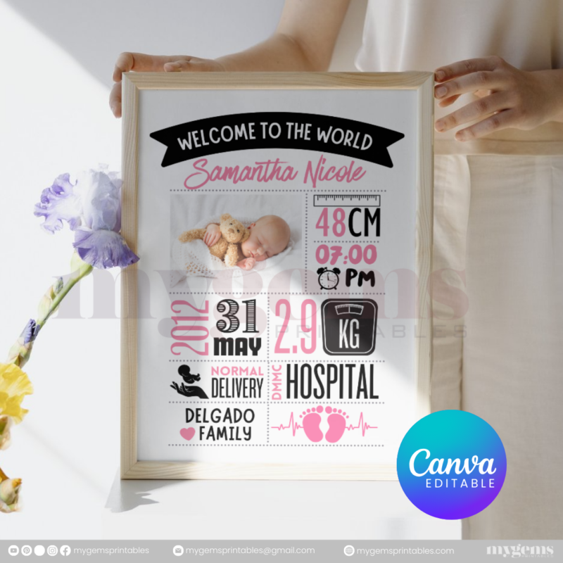 30+ Designs | Baby Birth Announcement Template | Canva PRO Editable - Image 3