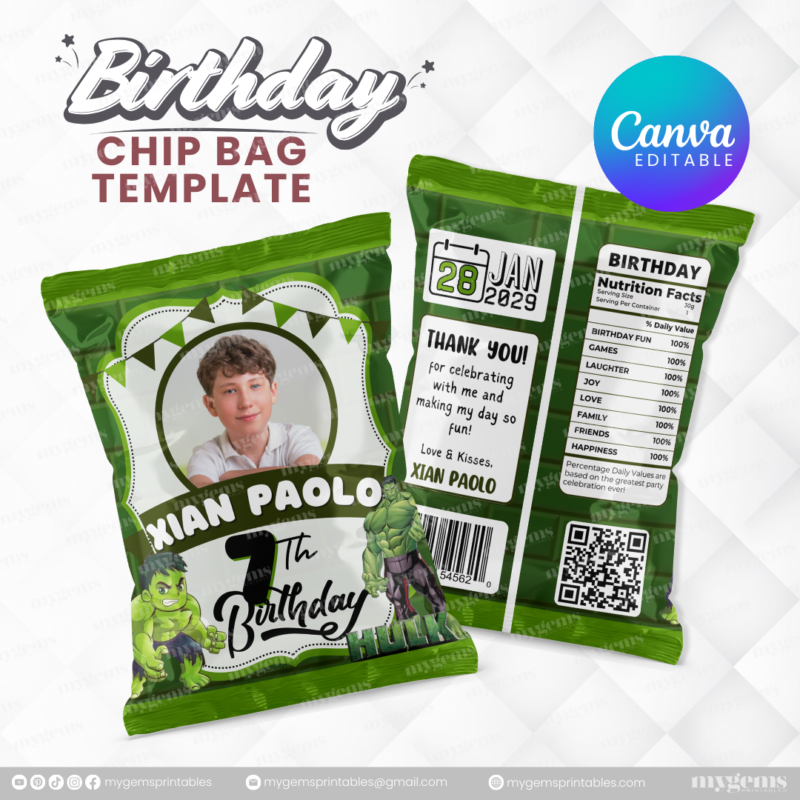 40 Designs | Cartoon-Anime-Chibi Themed Birthday Chip bag Template | Canva Editable - Image 39