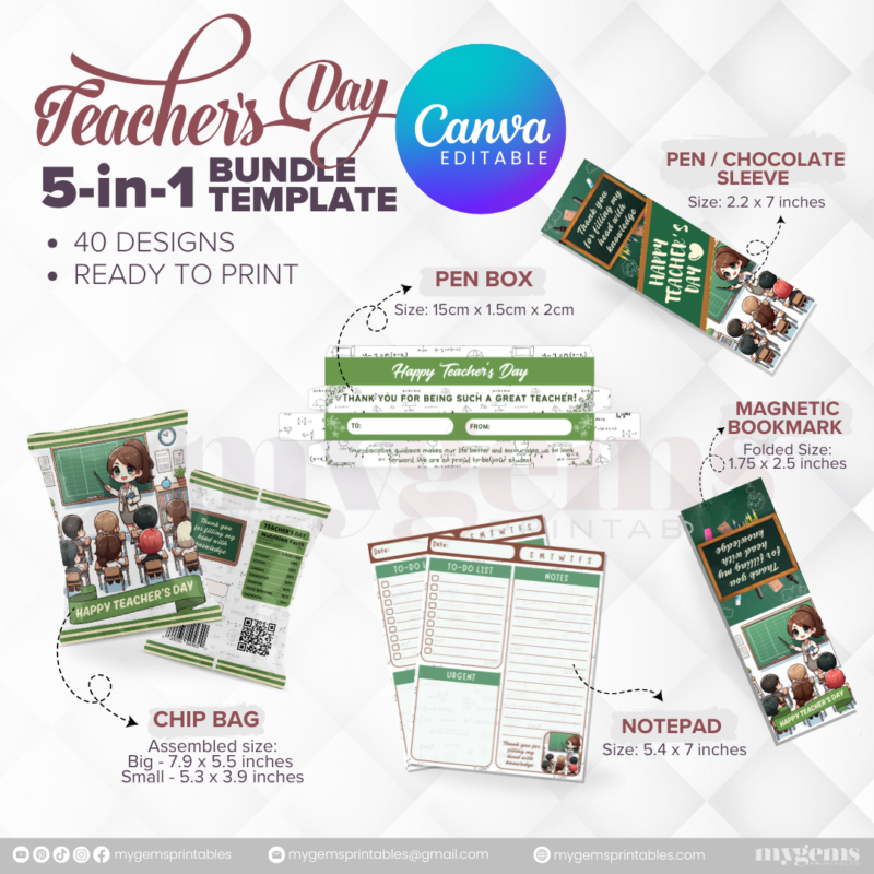 40 Designs | 5-in-1 Teacher's Day Bundle Template | Canva Editable - Image 24