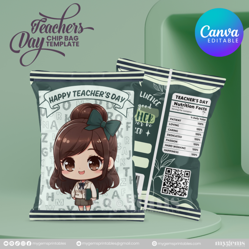 40 Designs | Teacher's Day Chip Bag Template | Canva Editable - Image 27