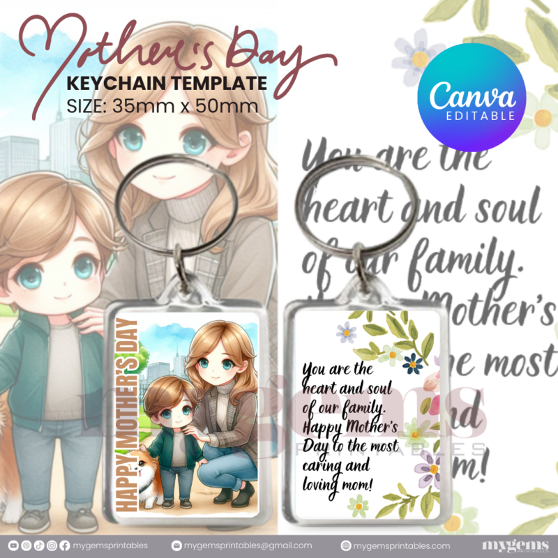 30+ Designs | Mother's Day Keychain Template | Canva Editable | Ready to Print - Image 14