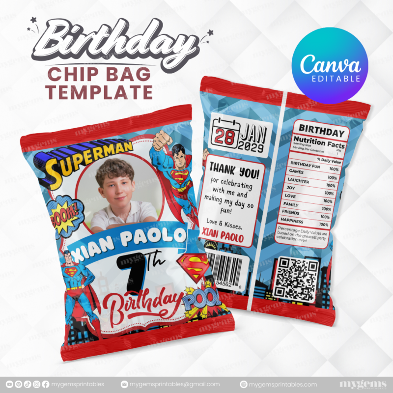 40 Designs | Cartoon-Anime-Chibi Themed Birthday Chip bag Template | Canva Editable - Image 40