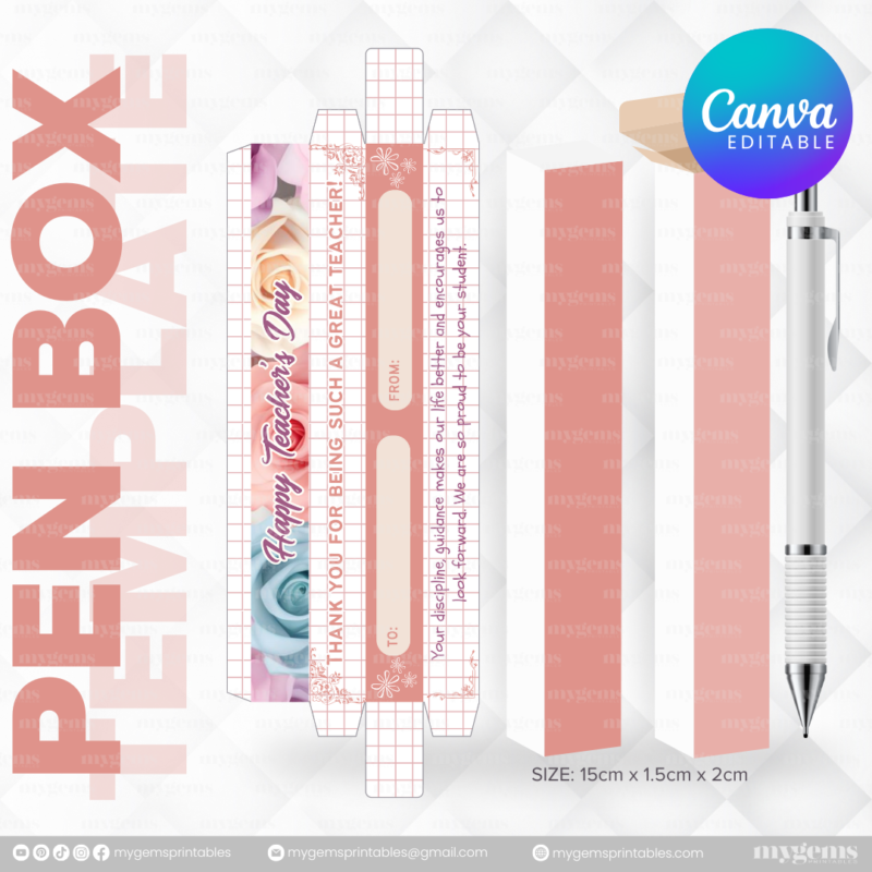 40 Designs | Teacher's Day Pen Box Template | Canva Editable - Image 7