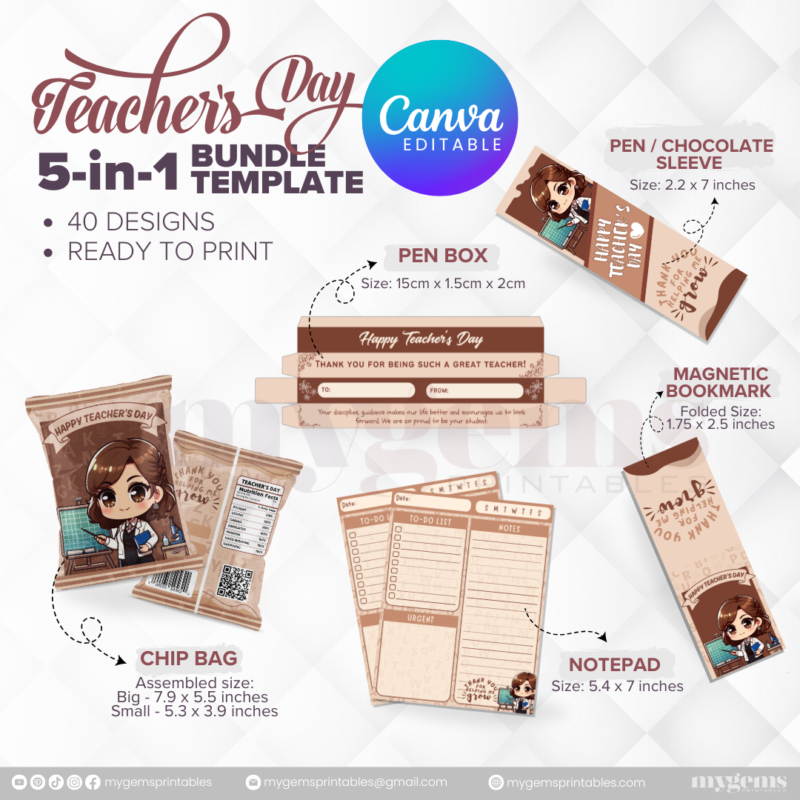 40 Designs | 5-in-1 Teacher's Day Bundle Template | Canva Editable - Image 4