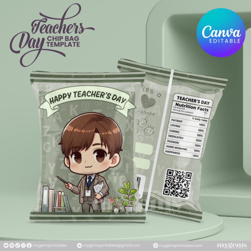 40 Designs | Teacher's Day Chip Bag Template | Canva Editable - Image 28