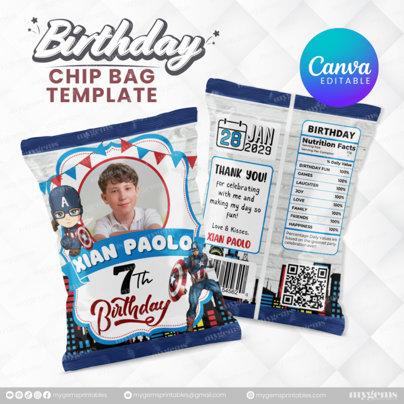 40 Designs | Cartoon-Anime-Chibi Themed Birthday Chip bag Template | Canva Editable - Image 41