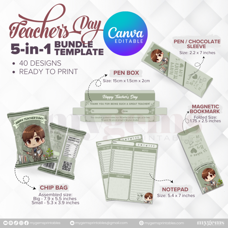 40 Designs | 5-in-1 Teacher's Day Bundle Template | Canva Editable - Image 5