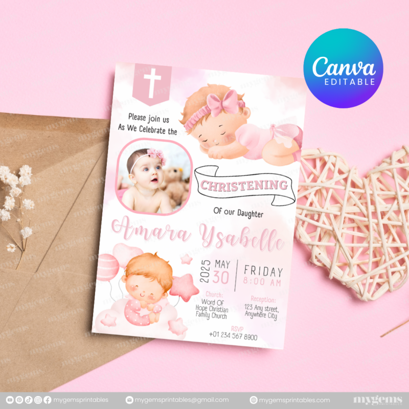 20+ Designs | Christening Invitation Template | Canva PRO Editable - Image 2