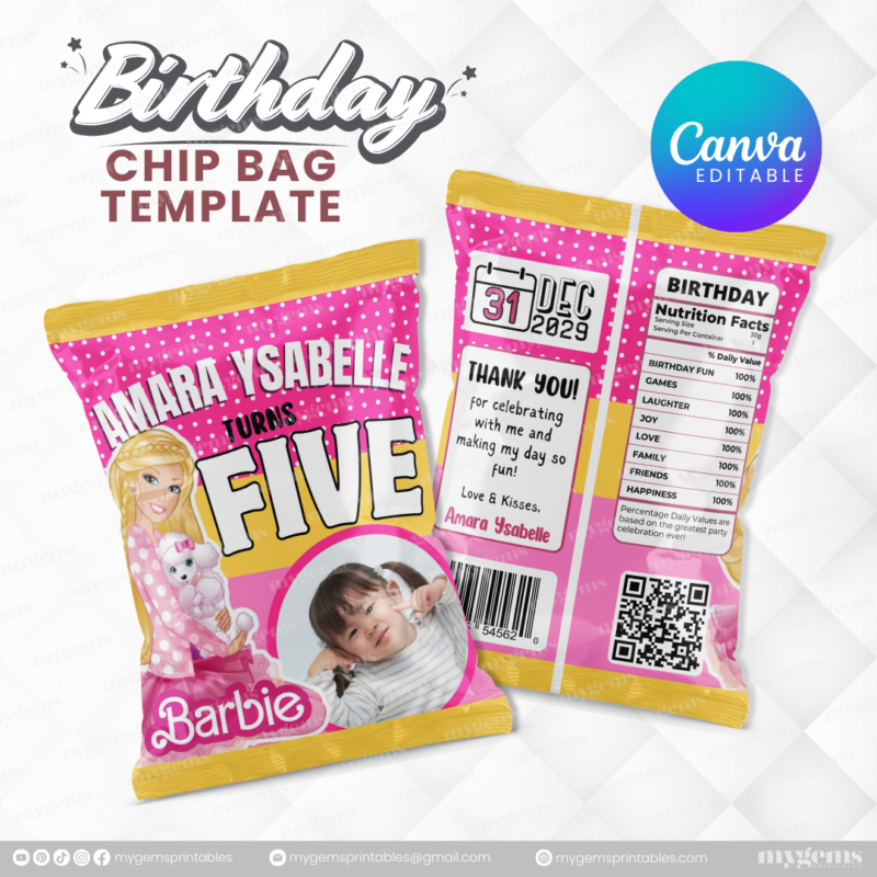 40 Designs | Cartoon-Anime-Chibi Themed Birthday Chip bag Template | Canva Editable - Image 15