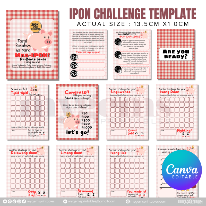 10 Designs | Ipon Challenge Template  | Canva Editable - Image 3