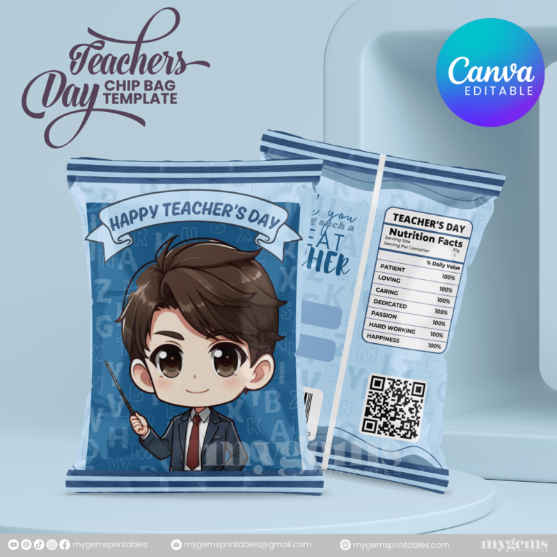 40 Designs | Teacher's Day Chip Bag Template | Canva Editable - Image 3