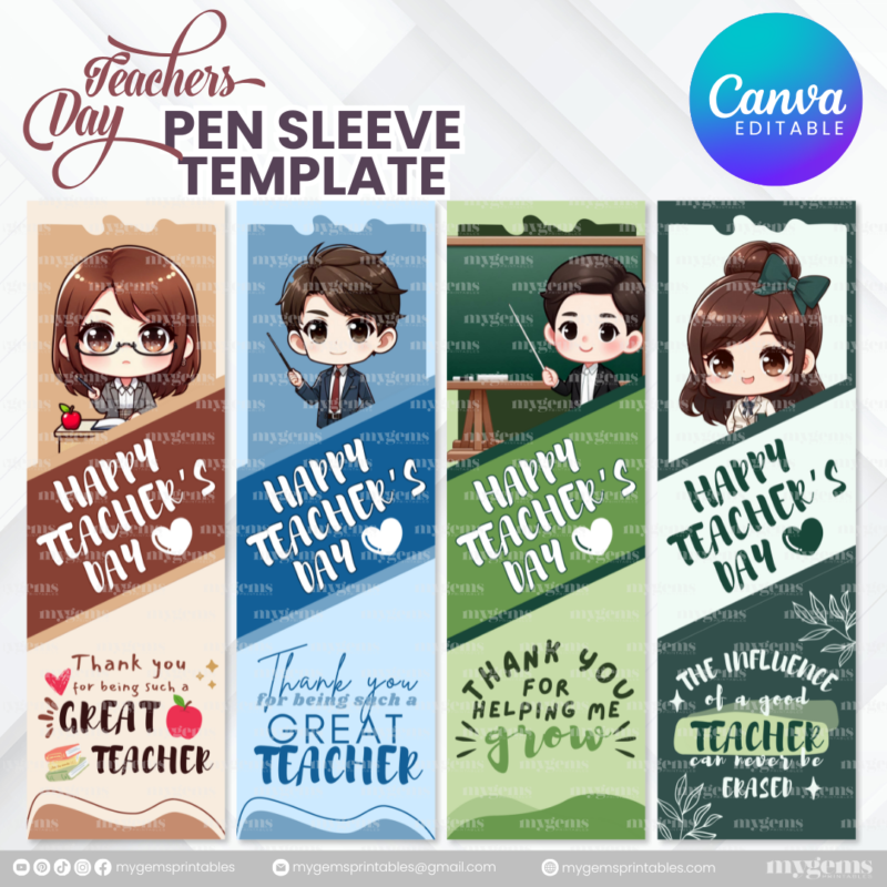 40 Designs | Teacher's Day Pen Sleeve Template | Canva Editable - Image 2