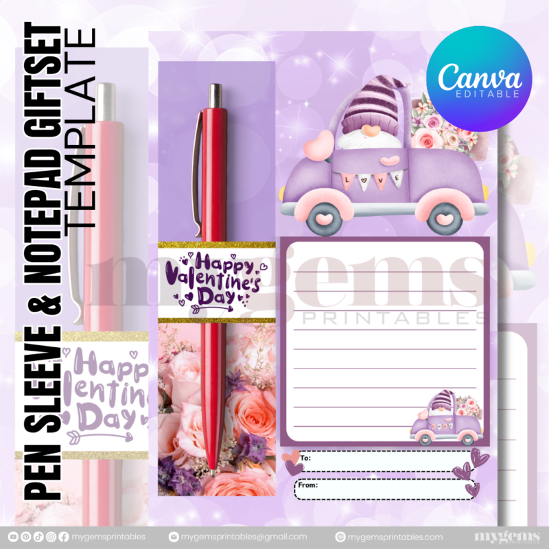 20 Designs | Valentine Pen Sleeve & Notepad Giftset Template | Canva PRO Editable - Image 19