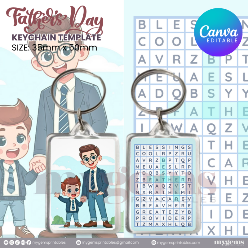 20 Designs | Father's Day Keychain Template | Canva Editable | Ready to Print - Image 12