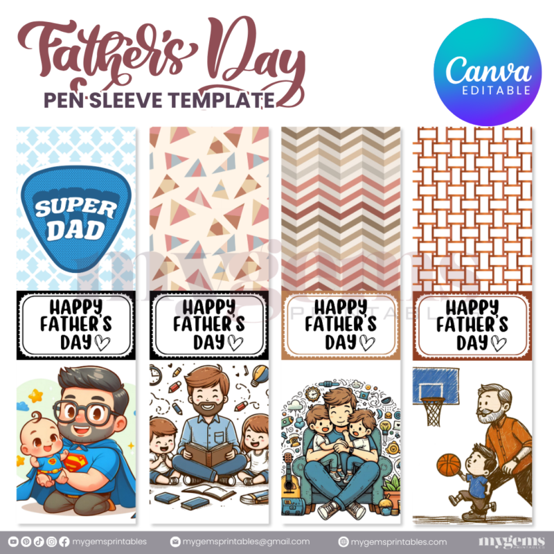 30+ Designs | Father's Day Pen Sleeve Template | Canva Editable | Ready to Print - Image 9