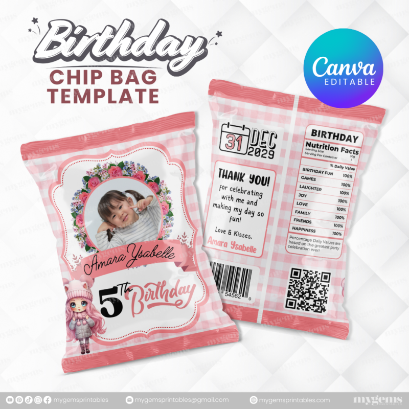 40 Designs | Cartoon-Anime-Chibi Themed Birthday Chip bag Template | Canva Editable - Image 42