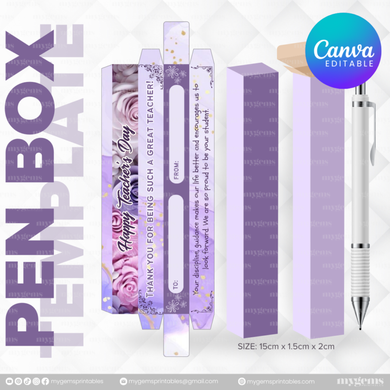 40 Designs | Teacher's Day Pen Box Template | Canva Editable - Image 9