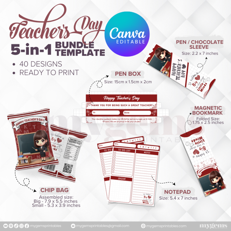 40 Designs | 5-in-1 Teacher's Day Bundle Template | Canva Editable - Image 6