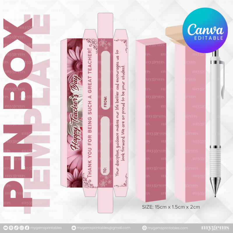 40 Designs | Teacher's Day Pen Box Template | Canva Editable - Image 10
