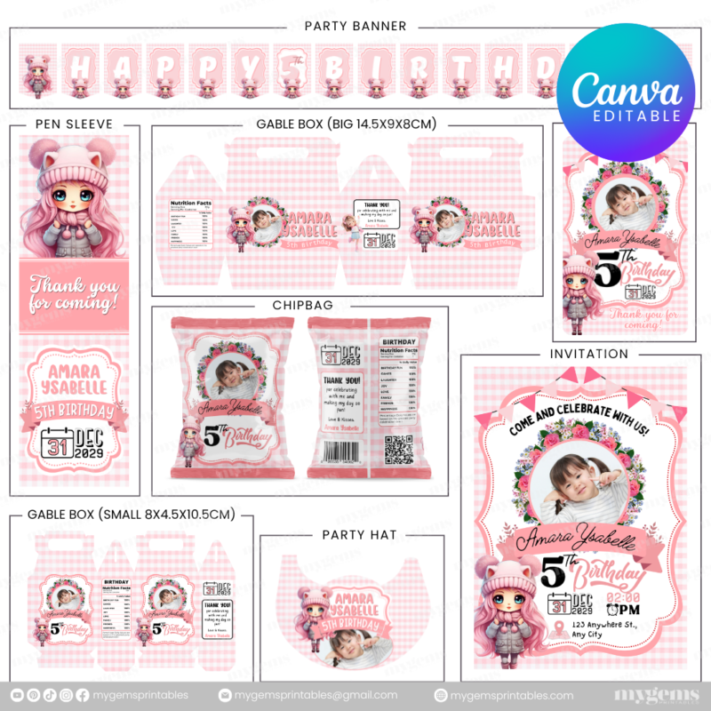 40 Designs | Cartoon-Anime-Chibi Themed Birthday Bundle Template | Canva Editable - Image 31