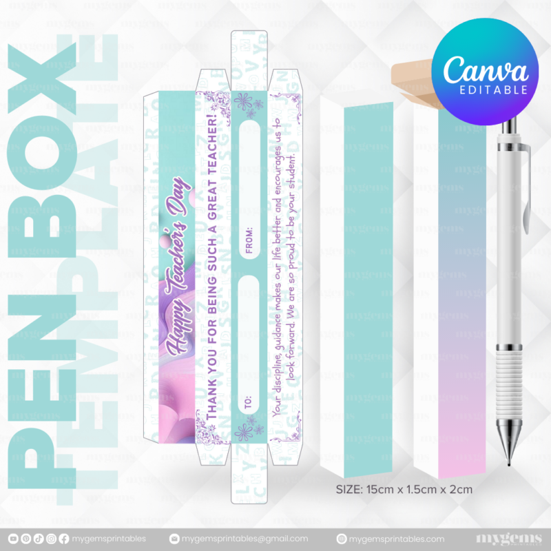 40 Designs | Teacher's Day Pen Box Template | Canva Editable - Image 12