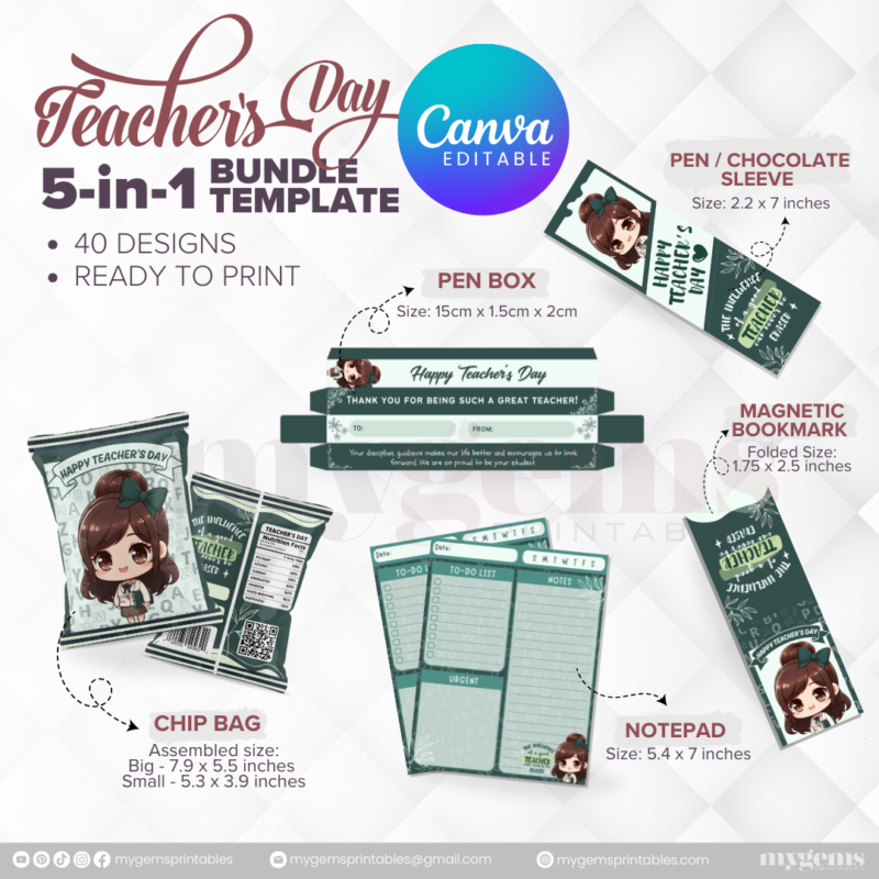 40 Designs | 5-in-1 Teacher's Day Bundle Template | Canva Editable - Image 9