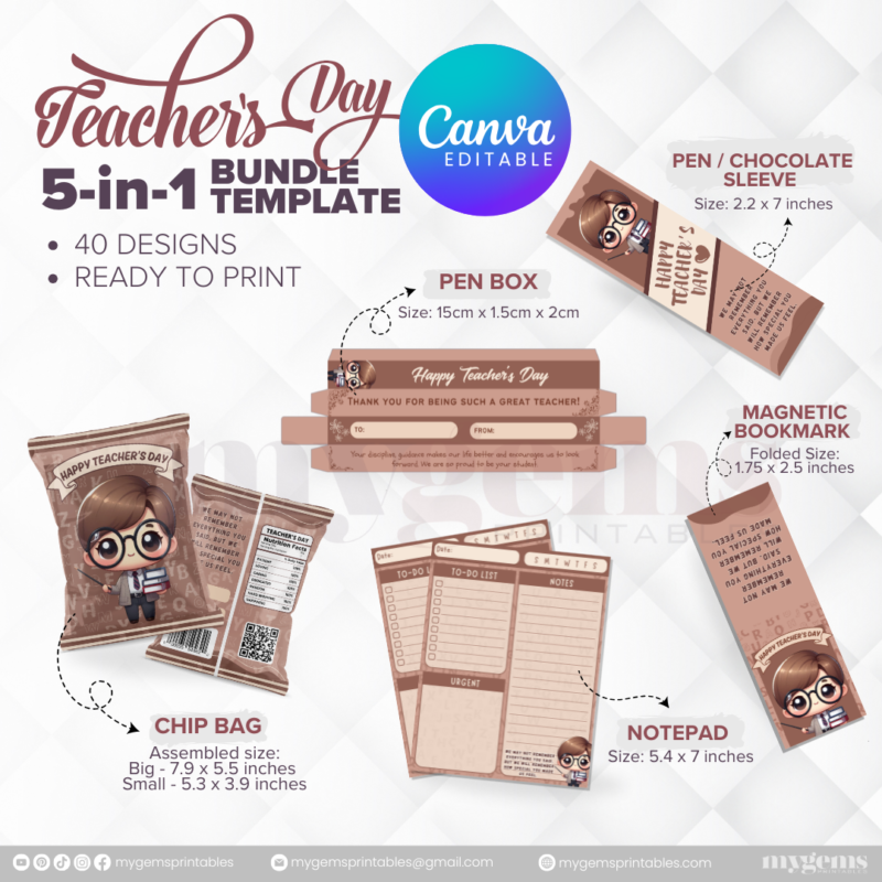 40 Designs | 5-in-1 Teacher's Day Bundle Template | Canva Editable - Image 10