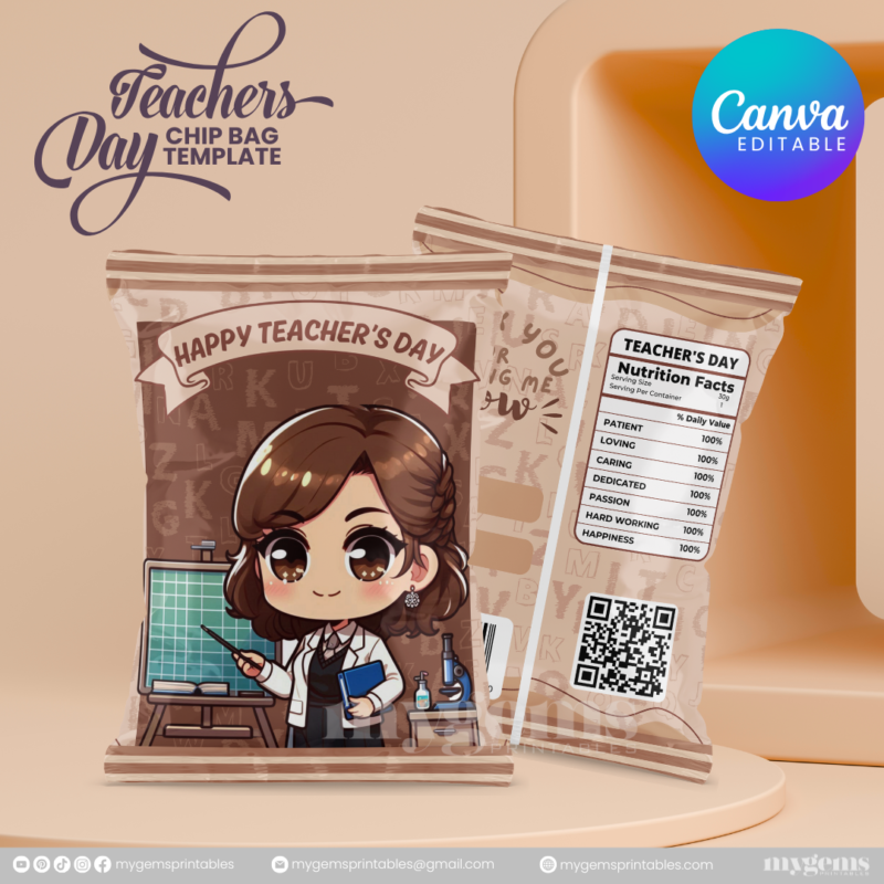 40 Designs | Teacher's Day Chip Bag Template | Canva Editable - Image 34