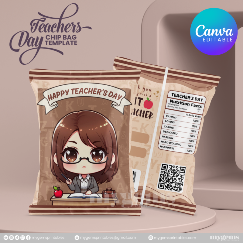 40 Designs | Teacher's Day Chip Bag Template | Canva Editable - Image 35