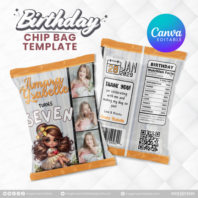 40 Designs | Cartoon-Anime-Chibi Themed Birthday Chip bag Template | Canva Editable - Image 8