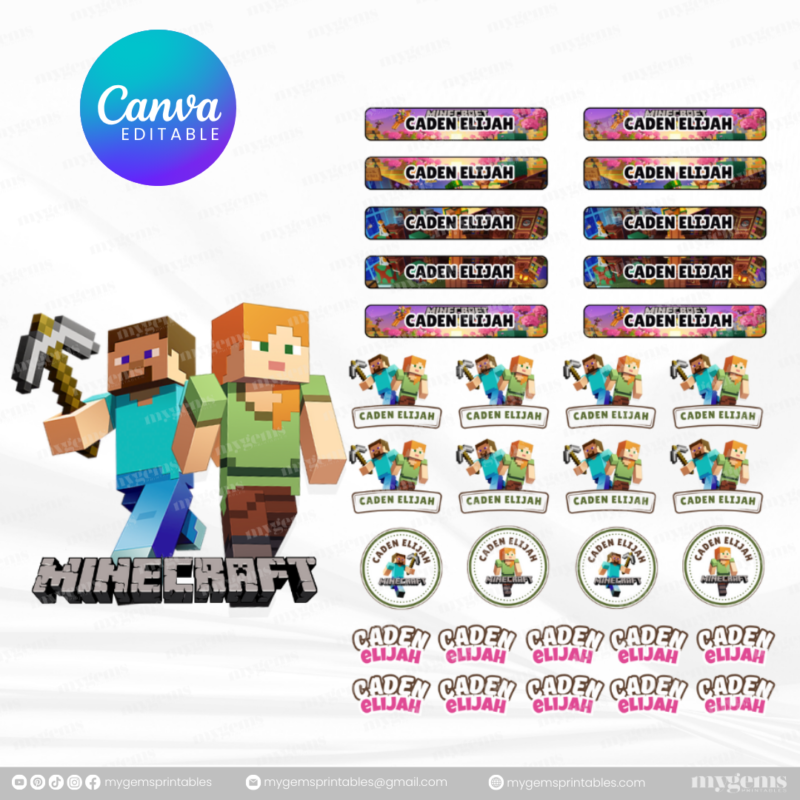 60+ Designs | Name Sticker Template | Ready-To-Print | Canva Editable - Image 34