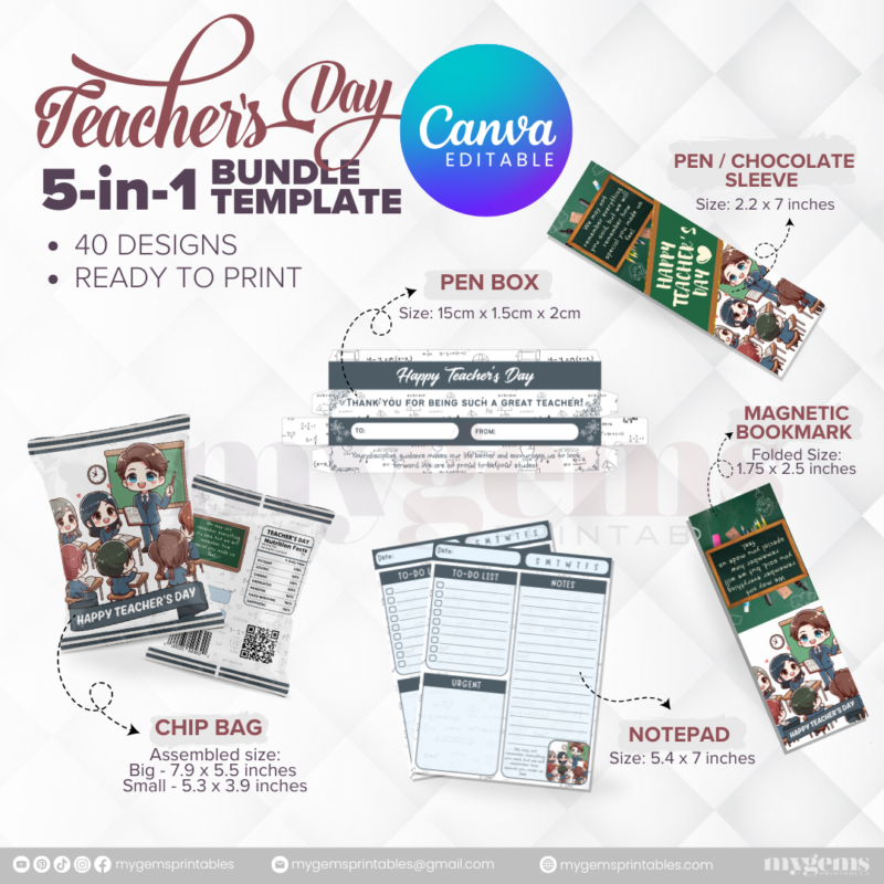 40 Designs | 5-in-1 Teacher's Day Bundle Template | Canva Editable - Image 12