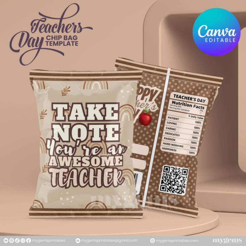 40 Designs | Teacher's Day Chip Bag Template | Canva Editable - Image 36