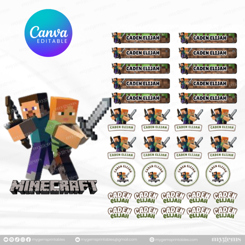 60+ Designs | Name Sticker Template | Ready-To-Print | Canva Editable - Image 35