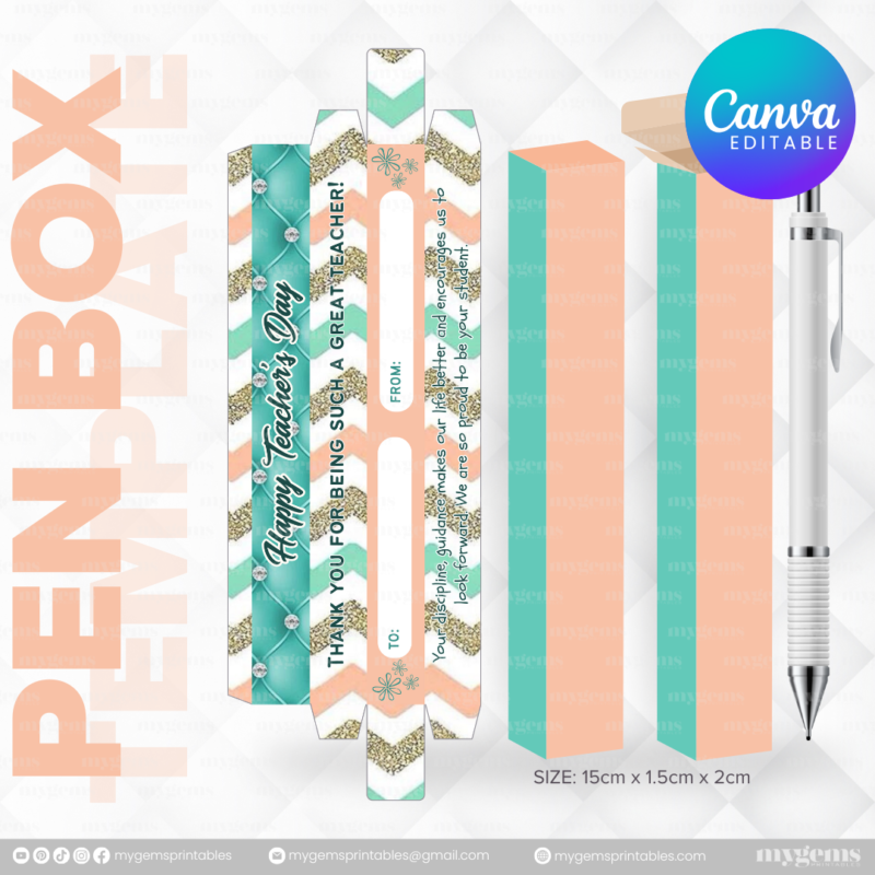 40 Designs | Teacher's Day Pen Box Template | Canva Editable - Image 16