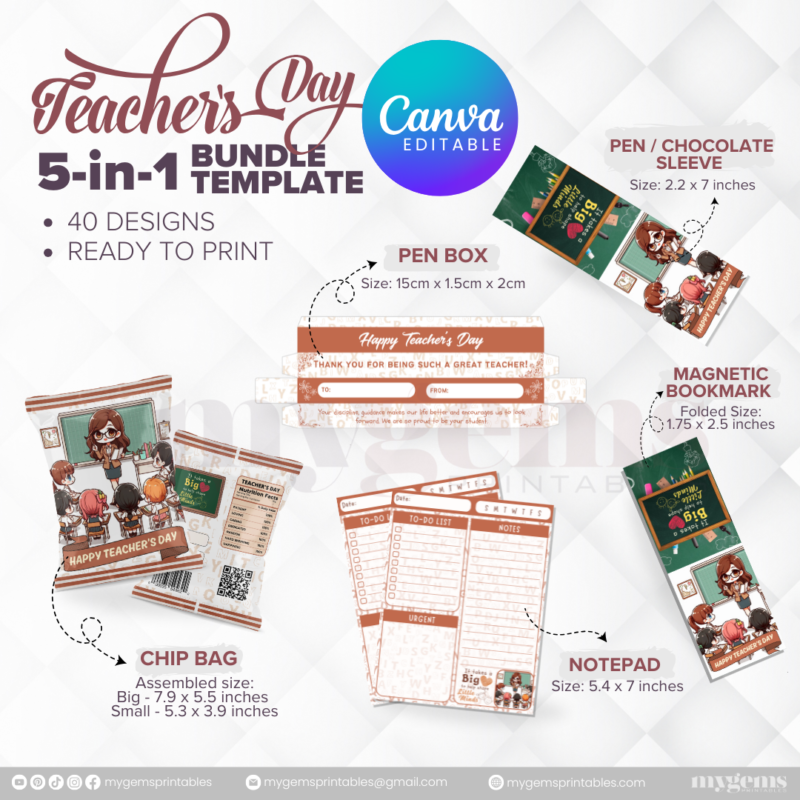 40 Designs | 5-in-1 Teacher's Day Bundle Template | Canva Editable - Image 13