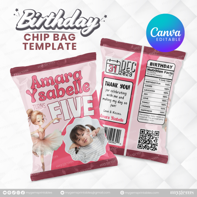 40 Designs | Cartoon-Anime-Chibi Themed Birthday Chip bag Template | Canva Editable - Image 10