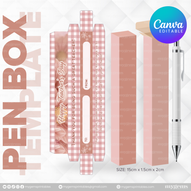 40 Designs | Teacher's Day Pen Box Template | Canva Editable - Image 17