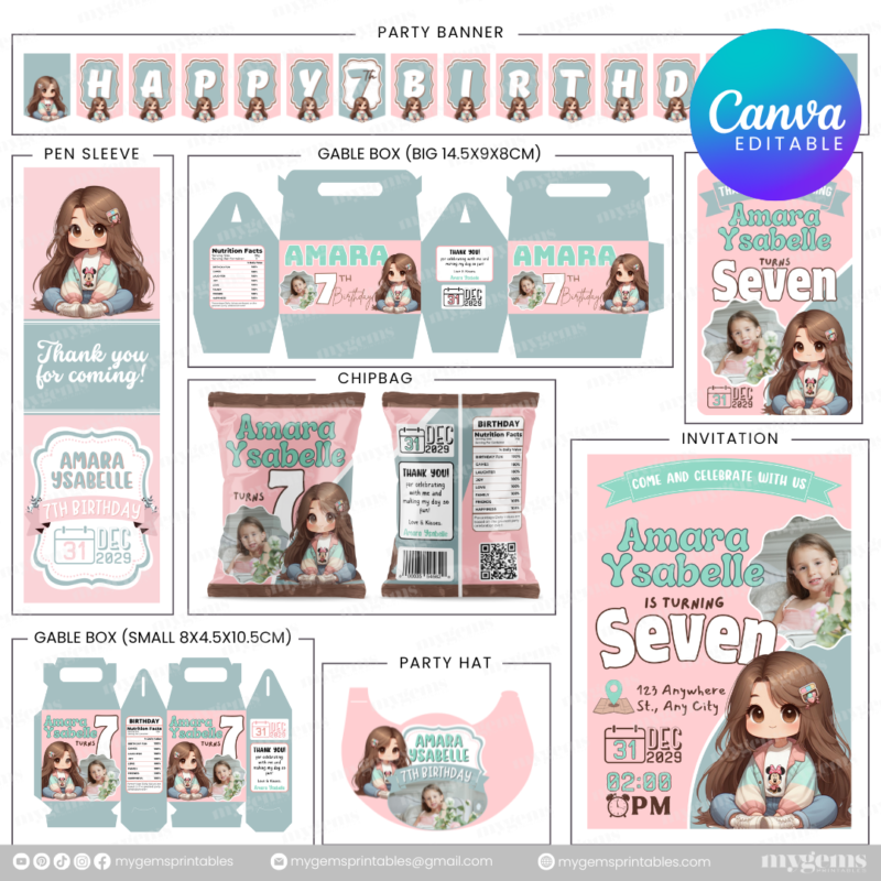 40 Designs | Cartoon-Anime-Chibi Themed Birthday Bundle Template | Canva Editable - Image 38